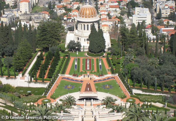 The Bahāʾī terraces and Shrine of the Bāb in Ḥaifa, Israel.